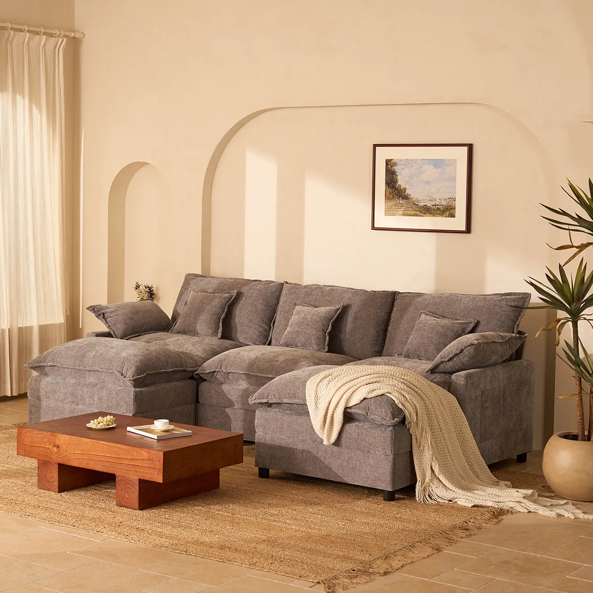 U-Shaped Modular Sectional Sofa, 274cm Cloud Deep Seat Sofa
