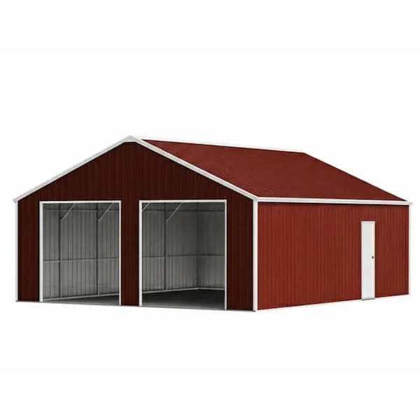 Noble House Tavish Outdoor 23 ft. W x 22 ft. D Reddish Brown Metal Garage Storage Shed with Dual Frame Doors