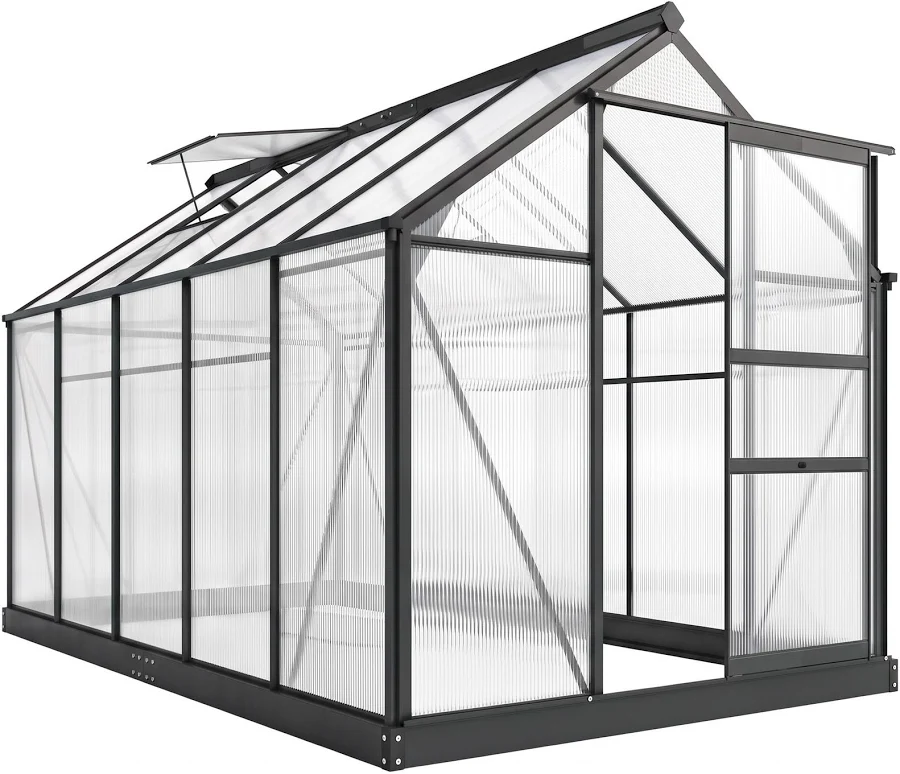 Outsunny 6x10ft Walk-in Polycarbonate Greenhouse Plant Grow Galvanized